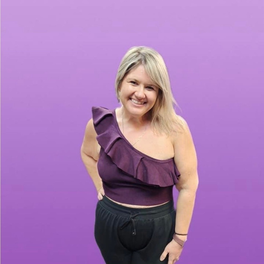 Express Plum One Shoulder Ruffle Cropped Top - Size XL